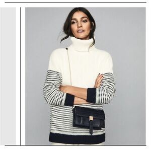 Reiss sweater size medium roll neck jumper navy cream